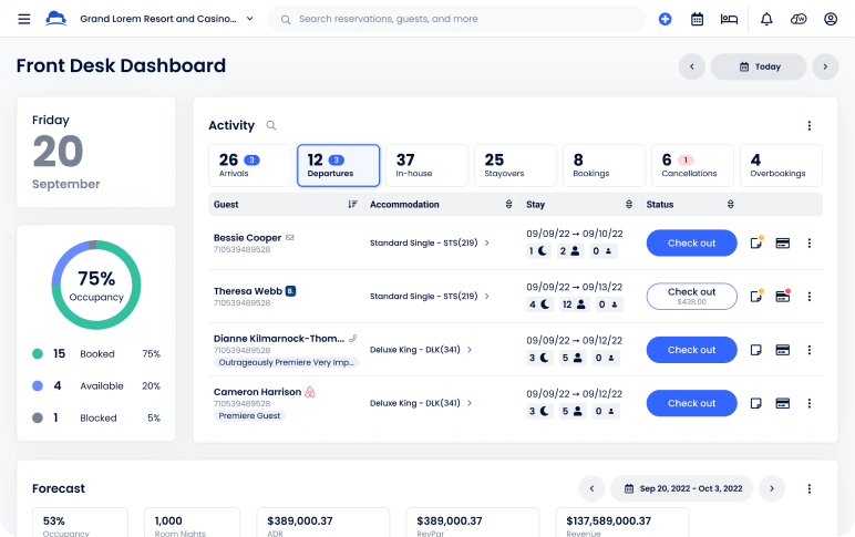 Cloudbeds front desk dashboard