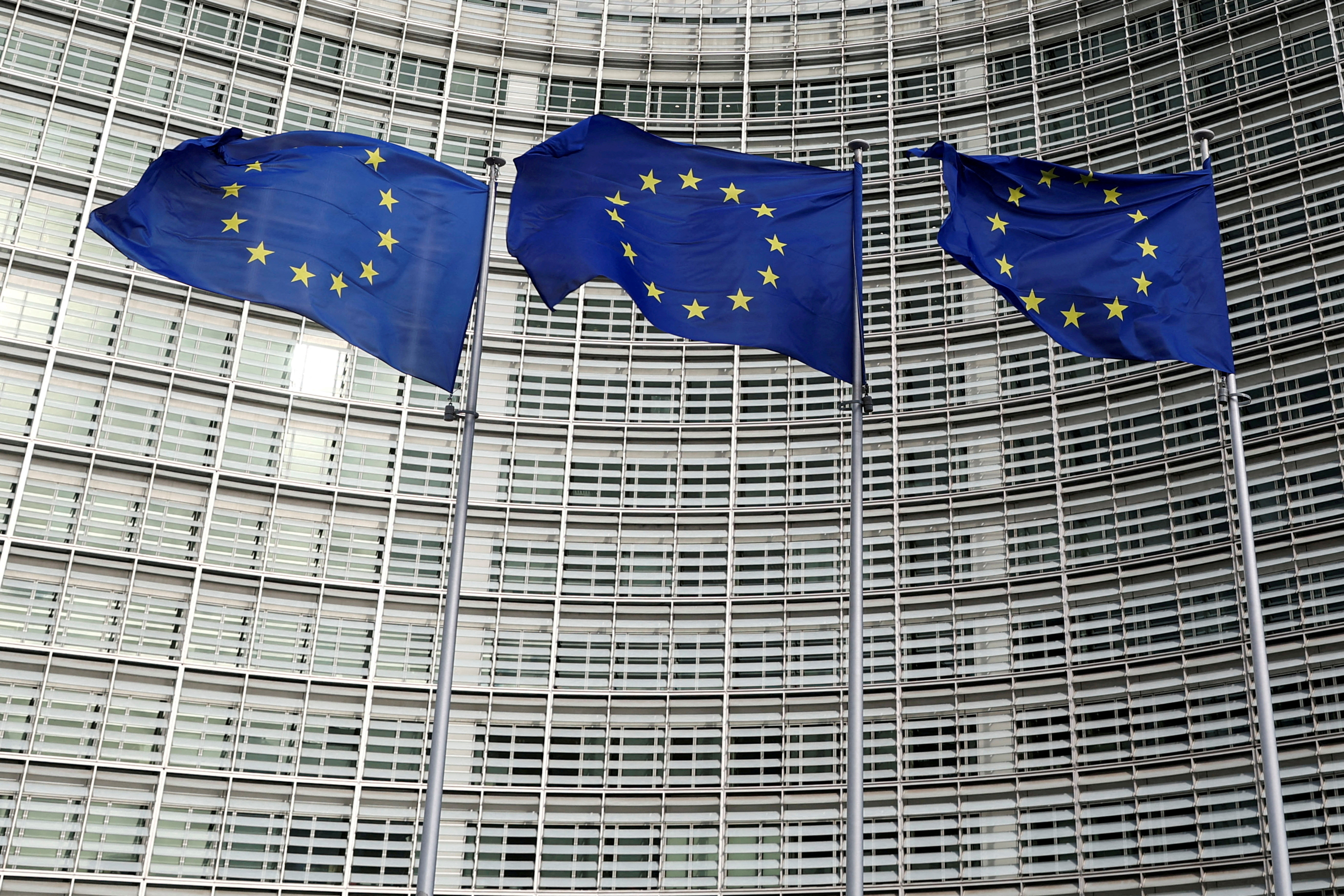 European Union flags fly outside the European Commission in Brussels
