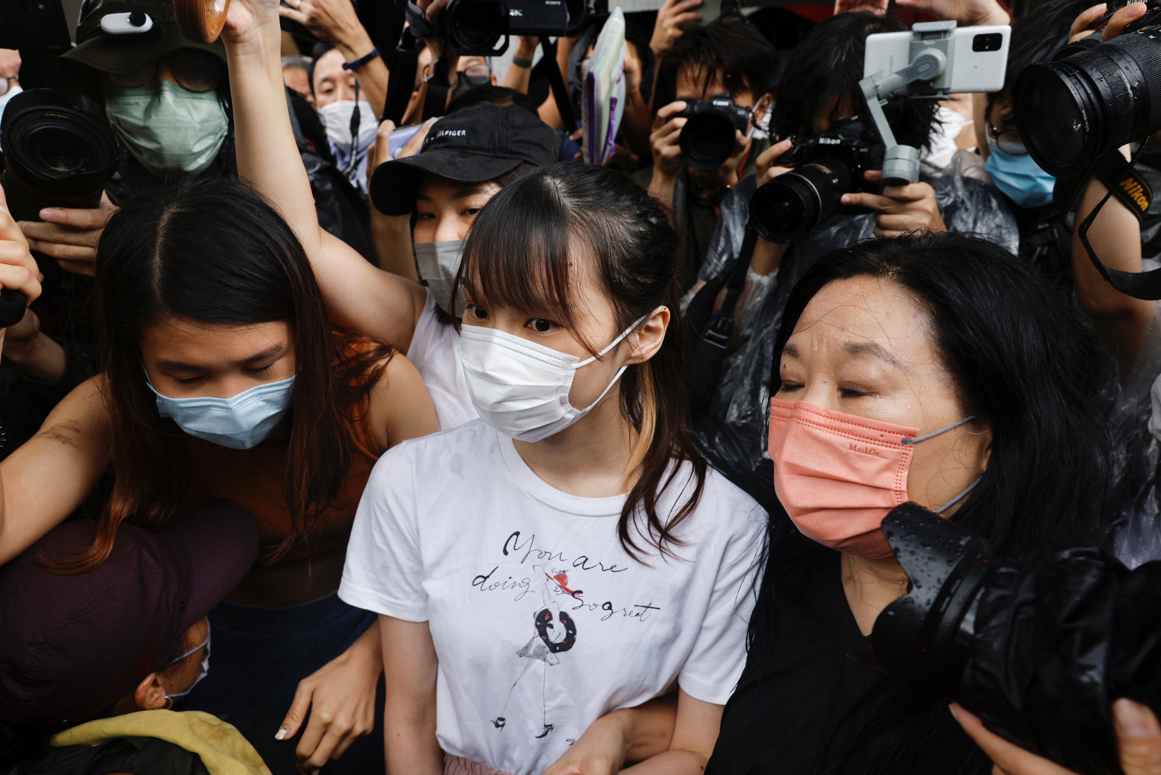 Pro-democracy activist Agnes Chow releases from prison after serving nearly seven months for her role in an unauthorised assembly during the city's 2019 anti-government protests, in Hong Kong
