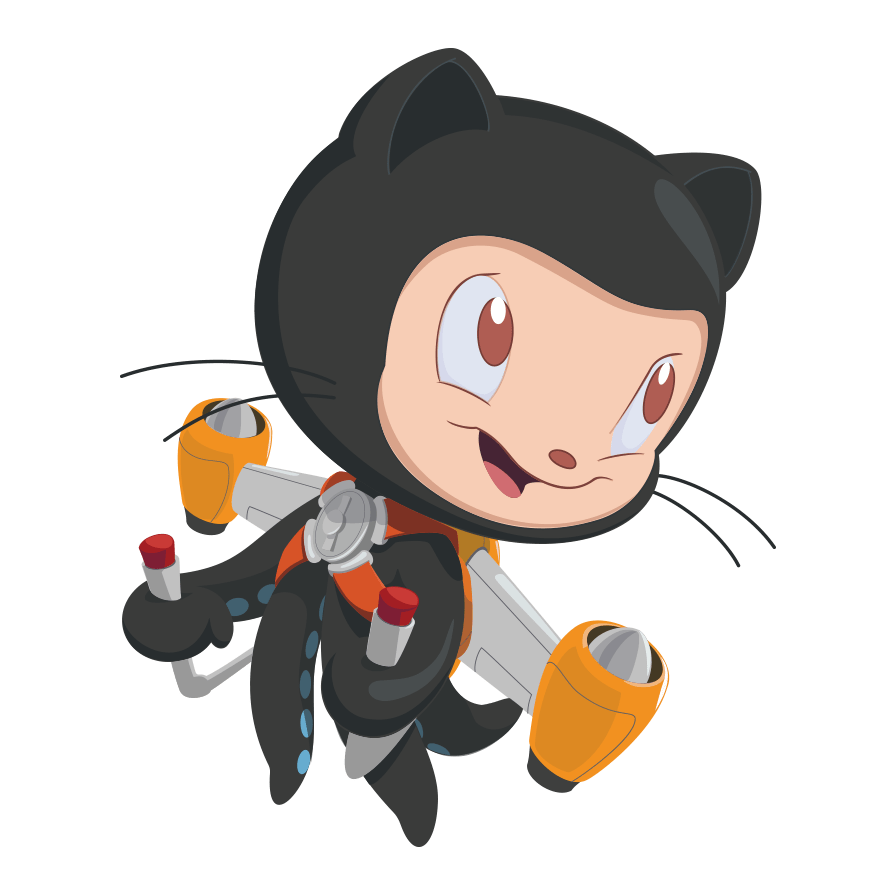 GitHub octocat wearing a jetpack and flying through the air