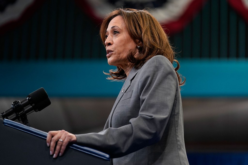 La vicepresidenta Kamala Harris pronuncia un discurso durante un evento de campaña con el presidente Joe Biden en Raleigh, Carolina del Norte, el martes 26 de marzo. (Stephanie Scarbrough/AP)