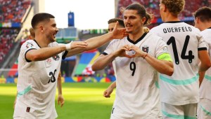 El austriaco Marcel Sabitzer celebra el gol de la victoria ante Países Bajos. (Fabrizio Bensch/Reuters)