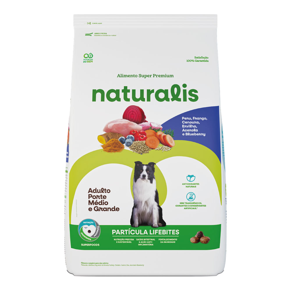 Ração Naturalis Lifebites Cães Adultos Porte Médio e Grande Peru, Frango, Legumes e Frutas