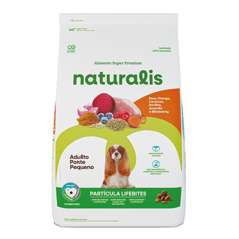 Ração Naturalis Lifebites Cães Adultos Porte Pequeno Peru, Frango, Legumes e Frutas