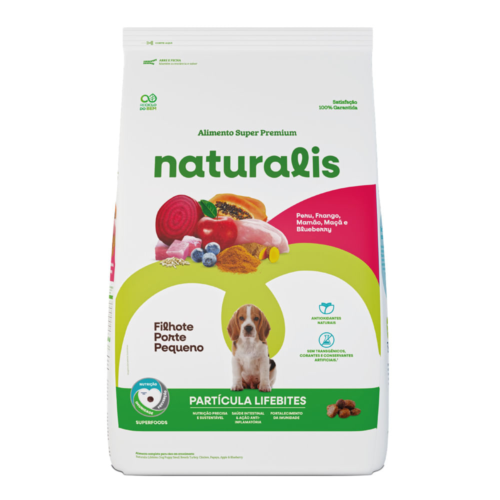 Ração Naturalis Lifebites Cães Filhotes Porte Pequeno Peru, Frango, Legumes e Frutas