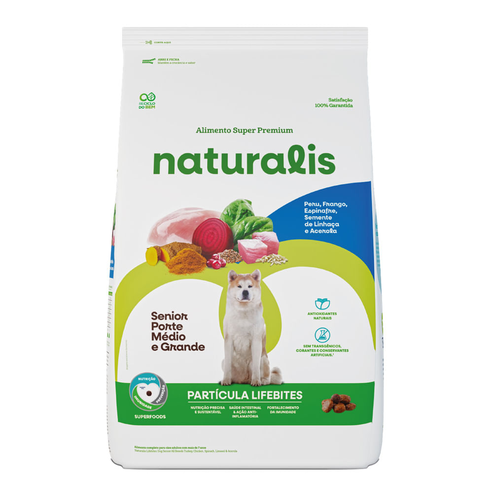 Ração Naturalis Lifebites Cães Sênior Porte Médio e Grande Peru, Frango, Legumes e Frutas