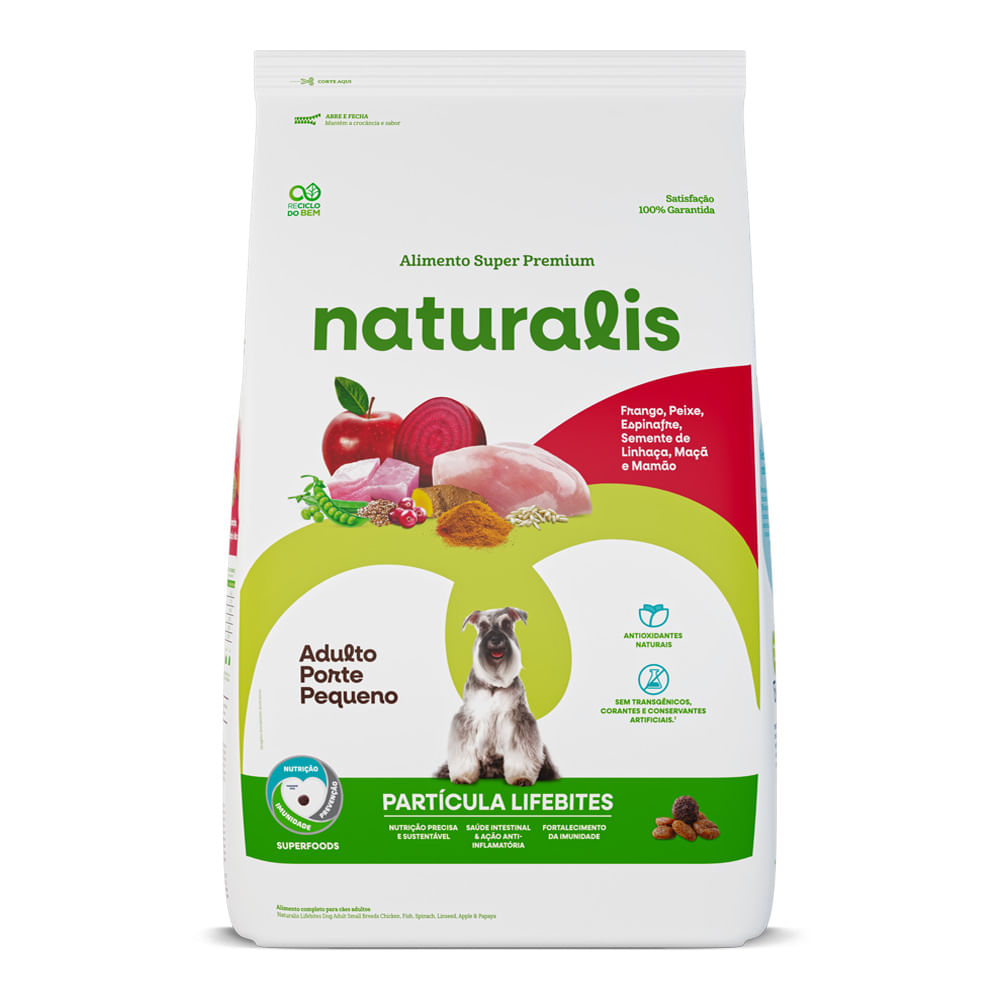 Ração Naturalis Lifebites Cães Adultos Porte Pequeno Frango, Peixe, Legumes e Frutas