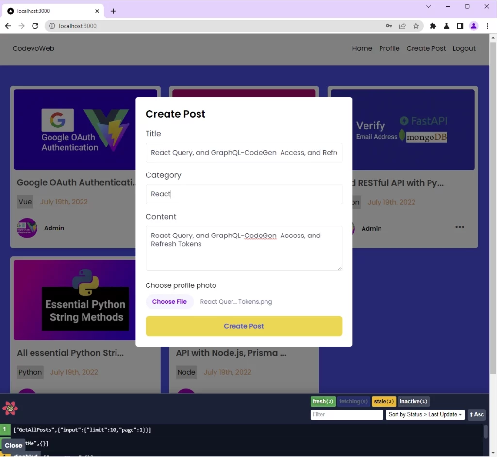 nextjs react query graphql codegen fullstack app create post