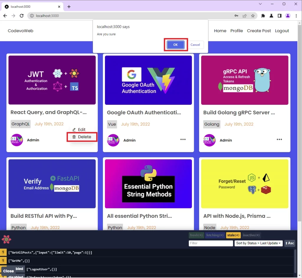 nextjs react query graphql codegen fullstack app delete post