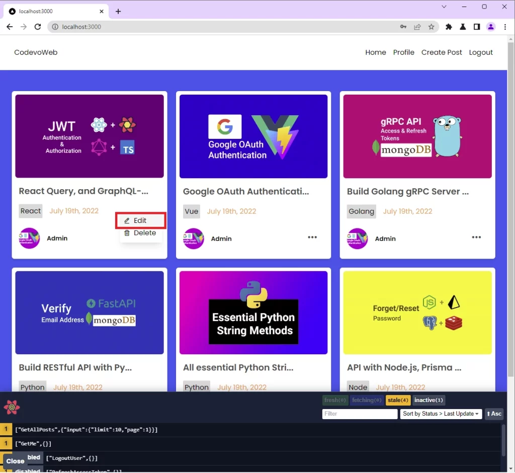 nextjs react query graphql codegen fullstack app edit post button