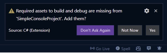 csharp generate debugging assets notification alert