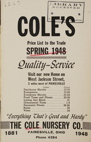 Cover of: Cole's price list to the trade, spring 1948