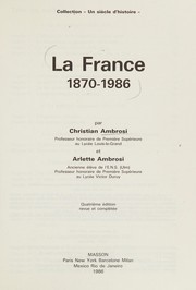 Cover of: La France, 1870-1986