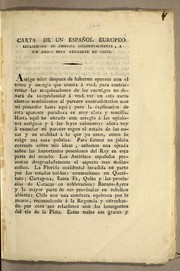 Carta de un Español europeo establecido en America accidentalmente, a un amigo suyo residente en Cádiz