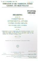 Nominations of Eric Washington, Stephen Glickman, and Hiram Puig-Lugo by United States. Congress. Senate. Committee on Governmental Affairs