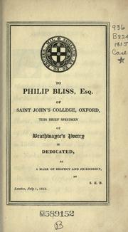 Cover of: Brathwayte's Odes: or, Philomel's tears.