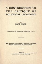 Cover of: A contribution to the critique of political economy