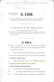 Cover of: A bill to amend title XVIII of the Social Security Act to provide more equitable payments to home health agencies under the Medicare program