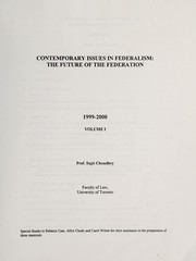 Cover of: Contemporary issues in federalism: the future of the federation