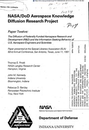 NASA/DoD aerospace knowledge diffusion research project by Thomas E. Pinelli