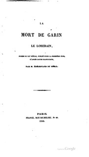 Cover of: La mort de Garin le Loherain: poème du XIIe siècle