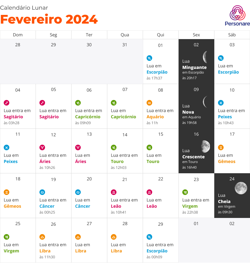 calendario lunar fevereiro 2024