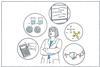 A chemistry teacher with thought bubbles featuring maths, hypotheses, vocab, modelling and a microscale experiment