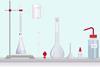 A drawing the the equipment needed for a titration including a clamp and stand, burette, white tile, volumetric pipette, burette filler, volumetric flask, funnel, dropping bottle and a wash bottle of distilled water.