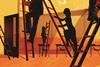 Illustration showing a classroom with four teacher silhouettes navigating their own career ladders