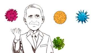 An illustration of Anthony Fauci and some viruses | Illustration: Joanna Andreasson