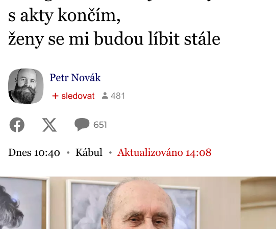 Snímek obrazovky ukazující tlačítko sledovat pod jménem autora