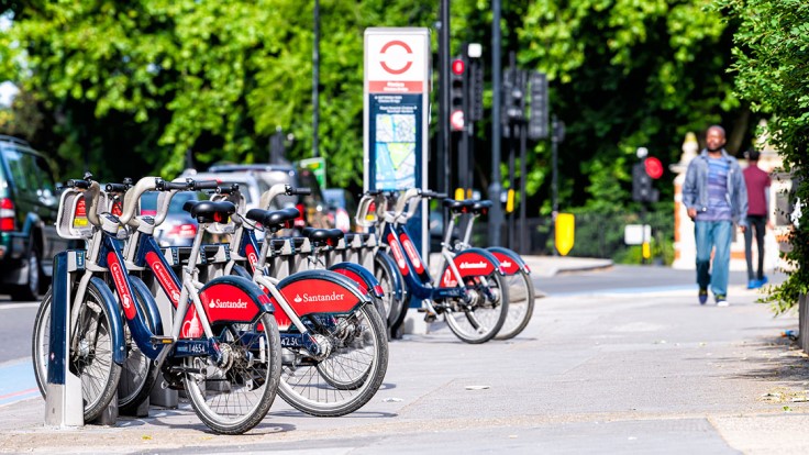 Santander Cycles in one of the many docking stations around London (© ablokhin/iStock)