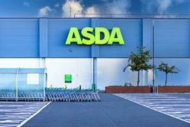 Asda fascia and trolley park in Swindon