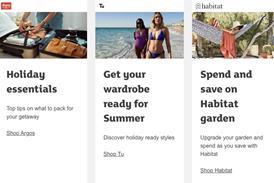 Screengrab of Argos, Tu and Habitat from Sainsburys website