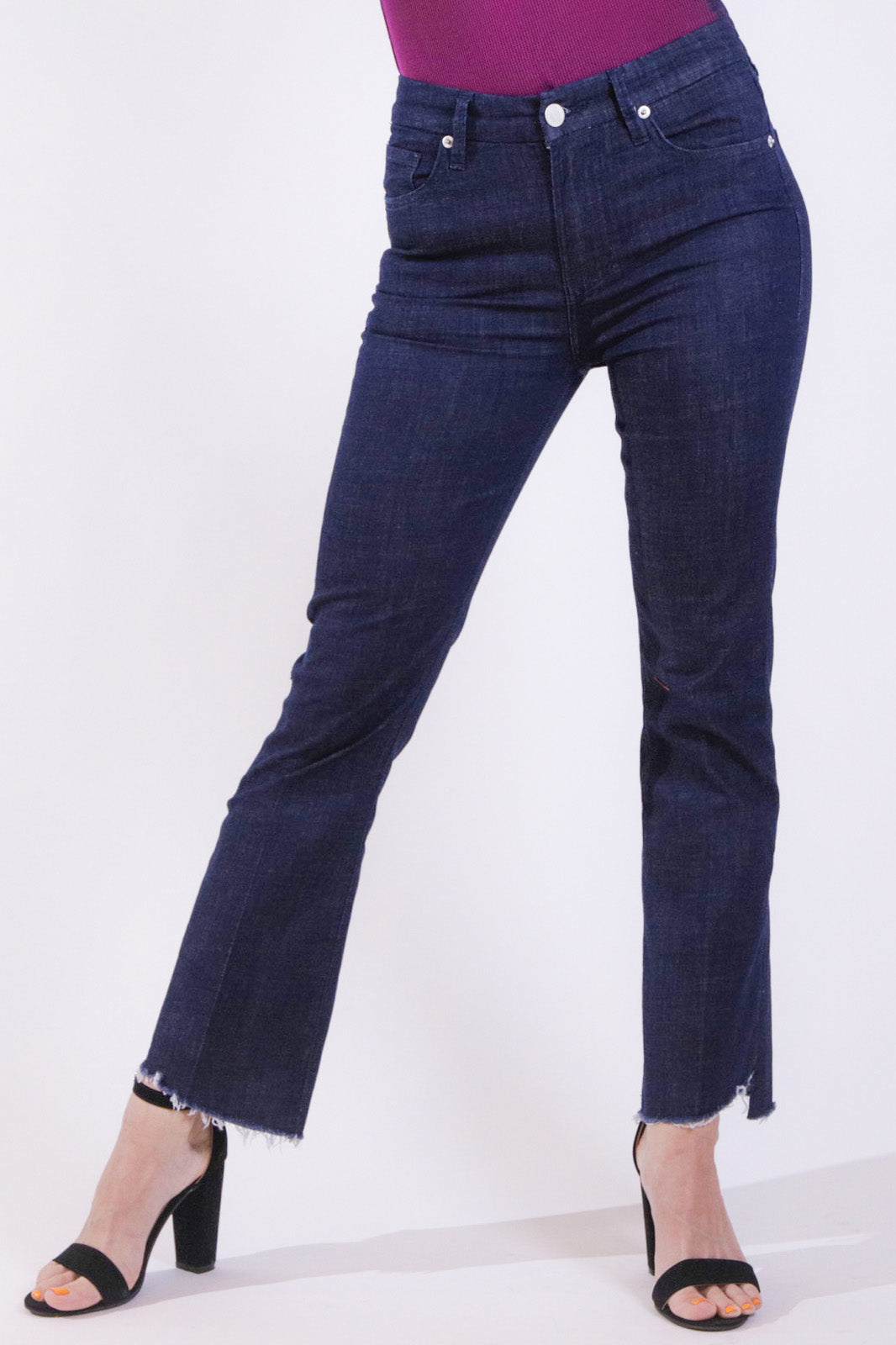 image of a female model wearing a JEANNE SUPER HIGH RISE CROPPED FLARE JEANS ZODIAC DEAR JOHN DENIM 