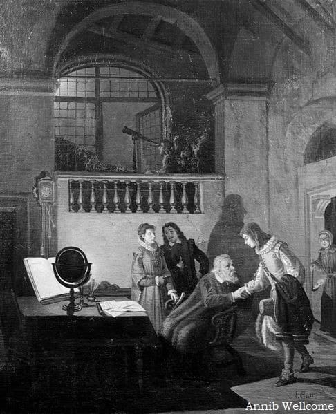 John Milton visita Galileo Galilei, que se encontrava em prisão domiciliar, em Florença, em 1638