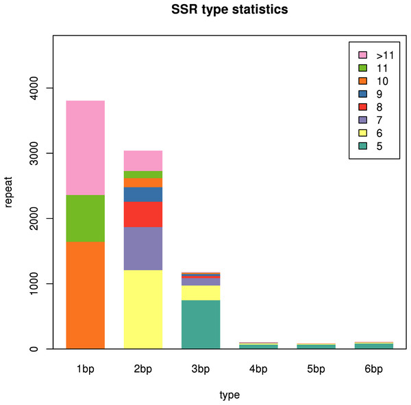 SSR types in the two Pogostemon cablin chemotype transcriptomes.