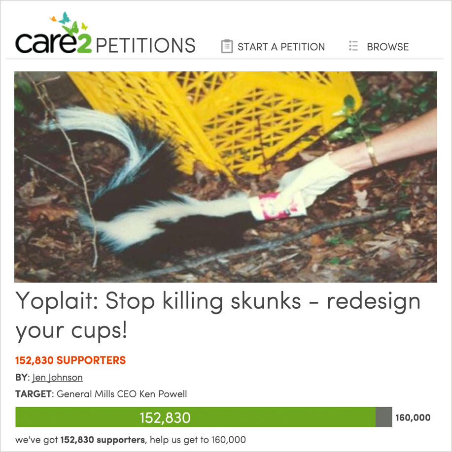 Petition for Yoplait to stop killing skunks