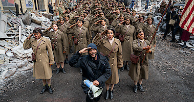 Writer/Director/Producer Tyler Perry and Kerry Washington and the cast of 'Six Triple Eight'. 