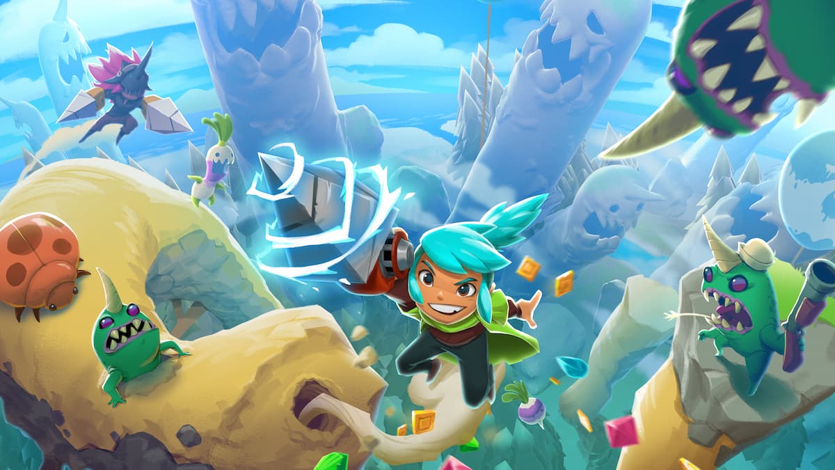 Pepper Grinder key art, showing Pepper, a blue-haired girl, with a drill in hand.