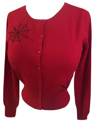 Ghoul Gal Spiderweb Cardigan in Red