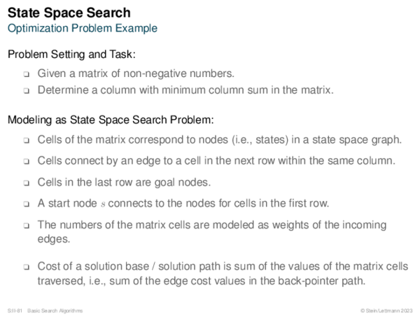 State Space Search Optimization Problem Example