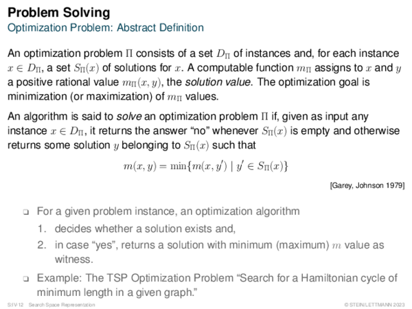 Problem Solving Optimization Problem: Abstract Definition