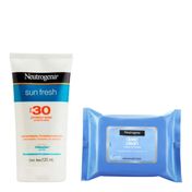 Protetor Solar Neutrogena Sun Fresh FPS 30 120ml + Lenço Demaquilante Deep Clean Grátis