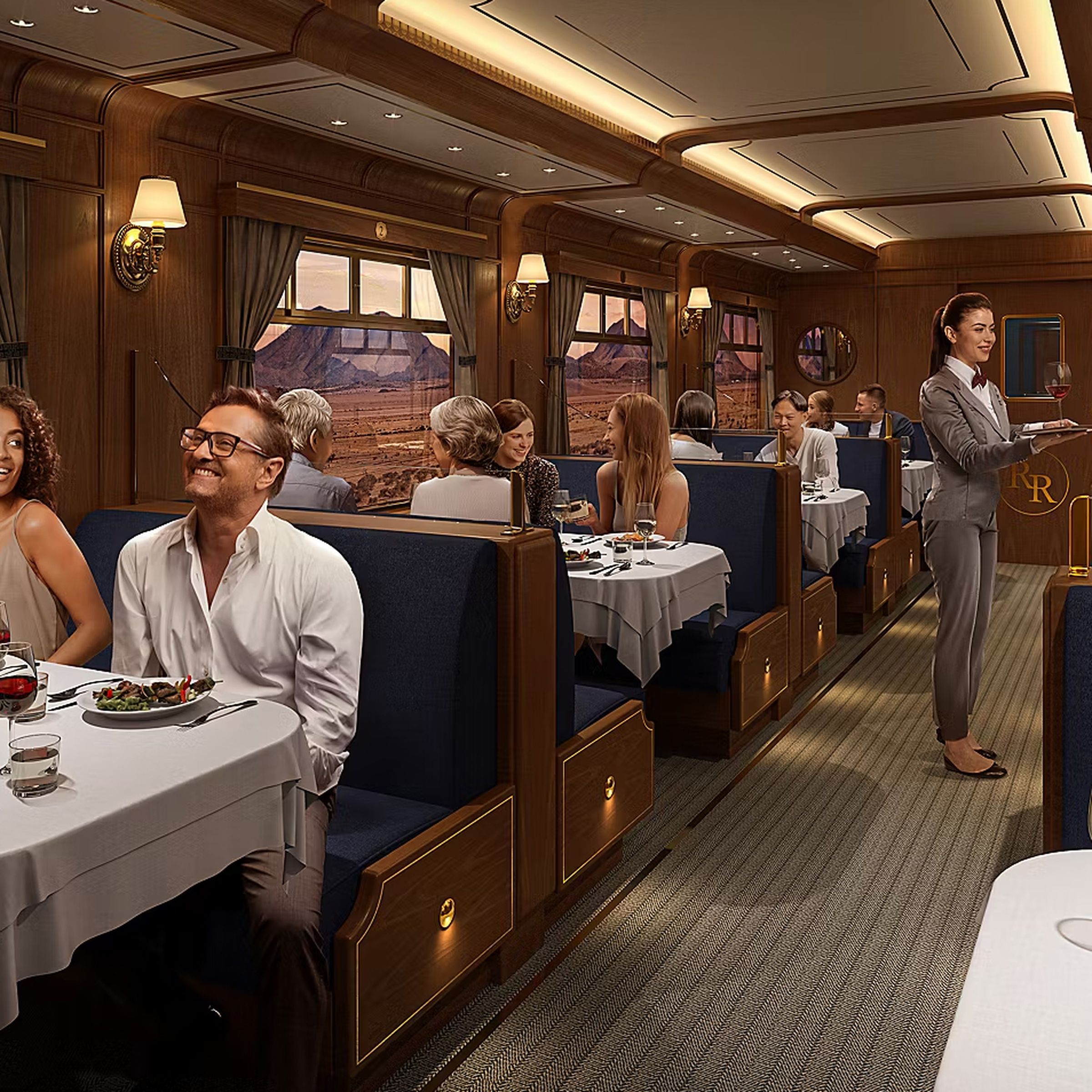 A rendered look a the Royal Railway Utopia Station immersive train experience restaurant.