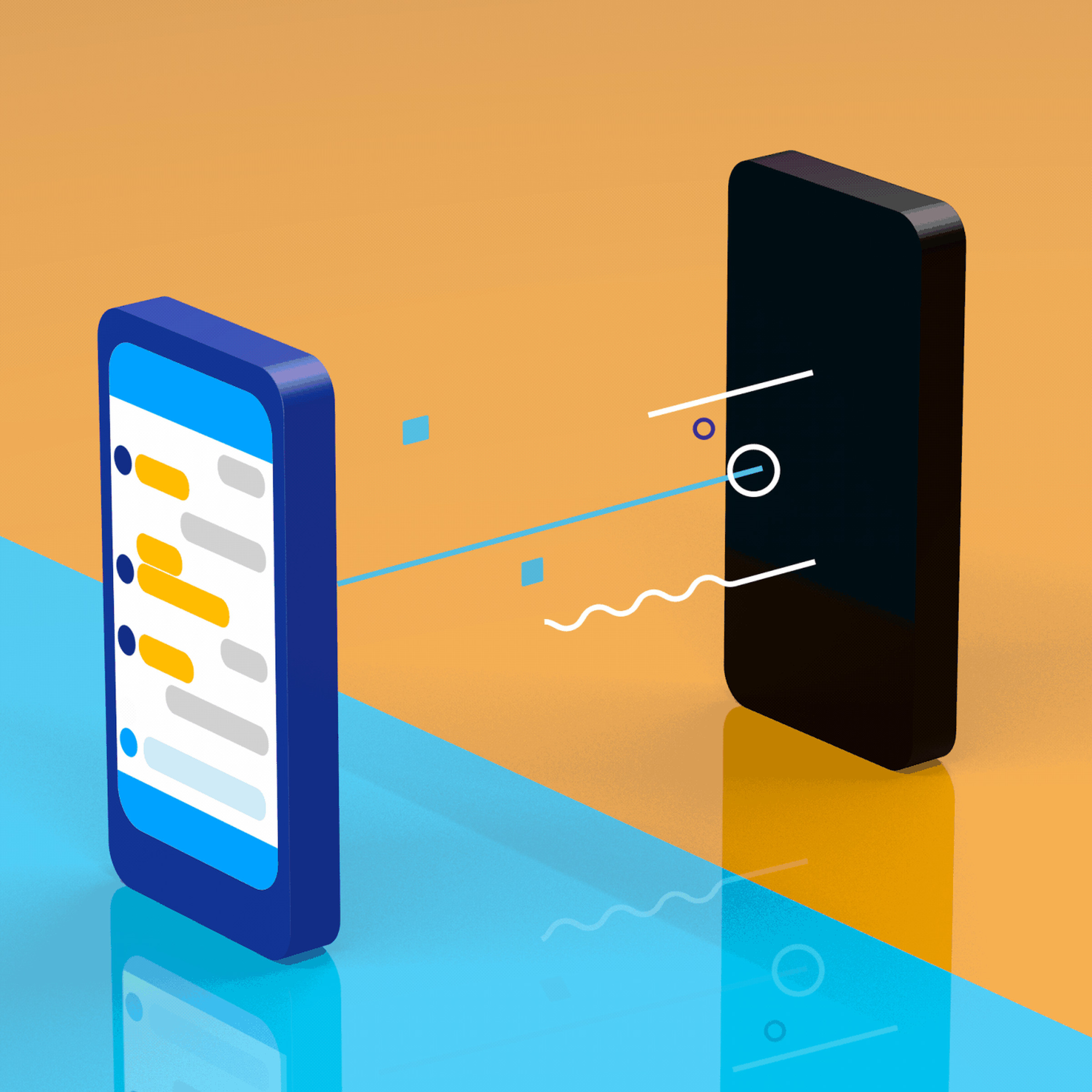 An illustration of two phones sharing data