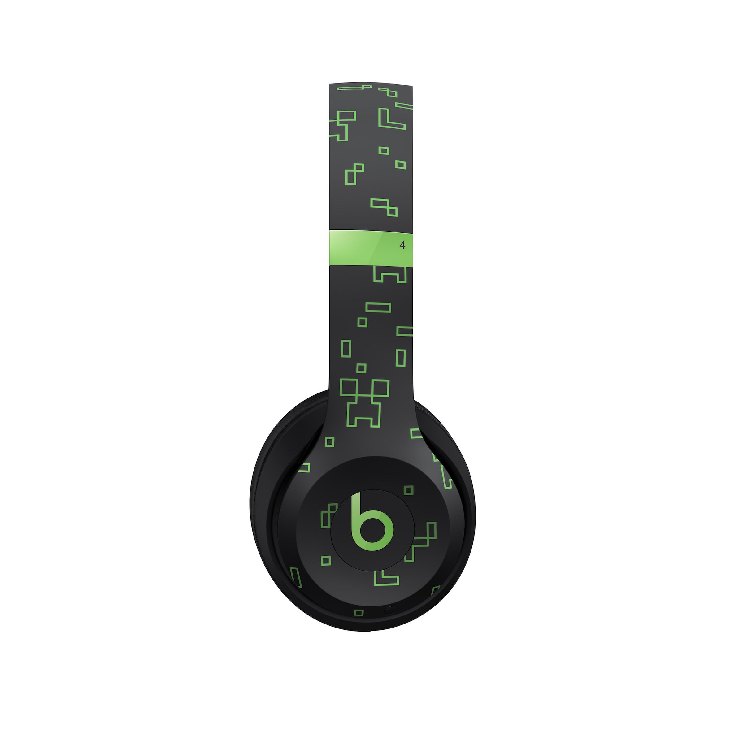 A marketing image of the Minecraft Beats Solo 4 headphones.