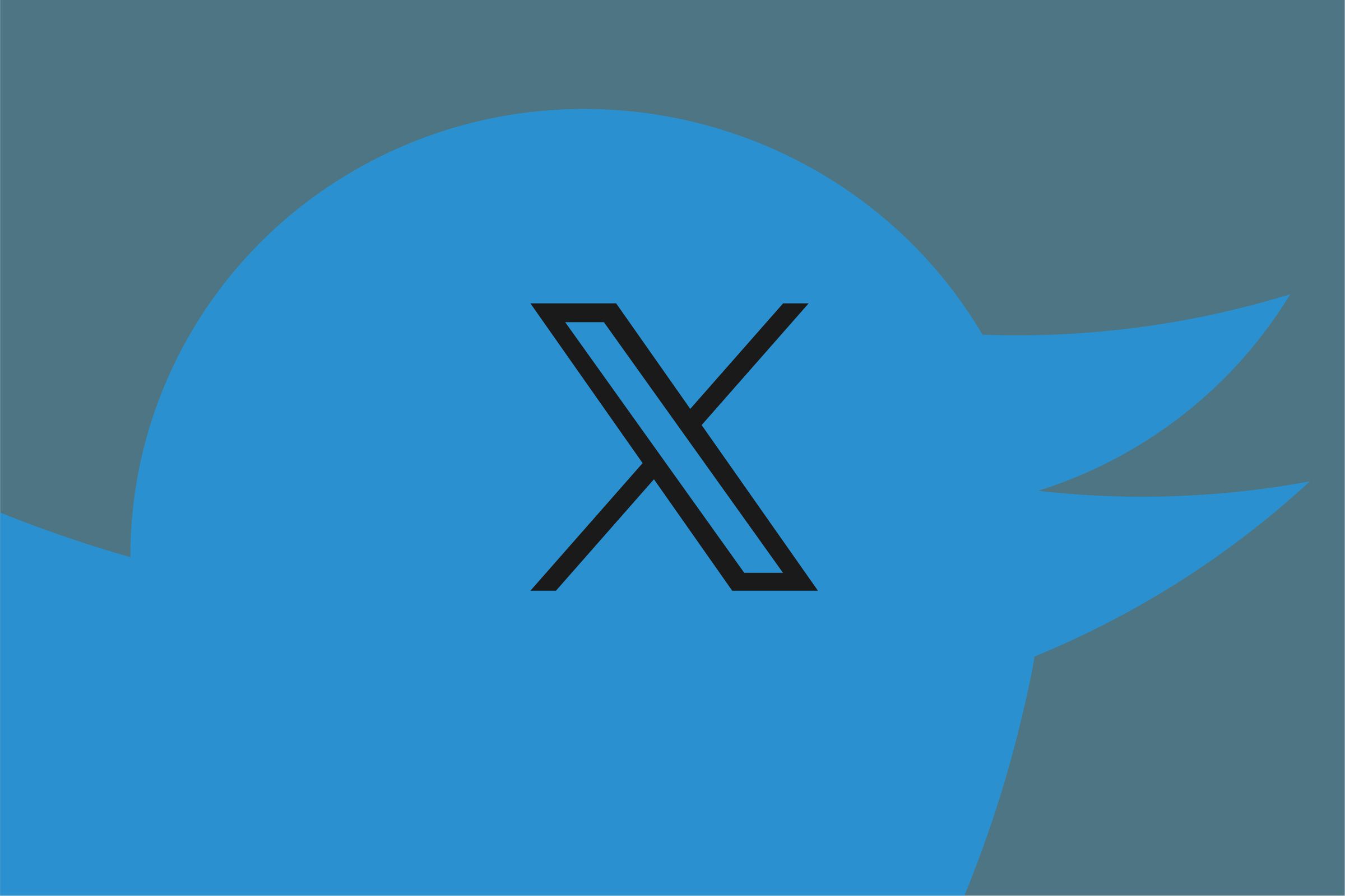 An image showing the former Twitter logo with the X logo on its head