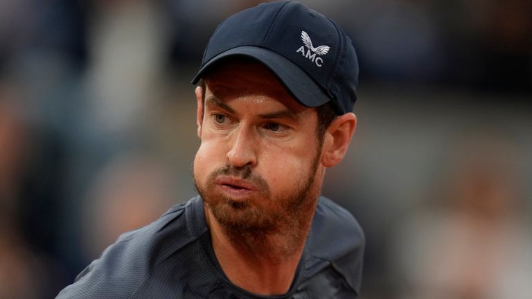 Britain's Andy Murray reacts during his first round match against Switzerland's Stan Wawrinka of the French Open