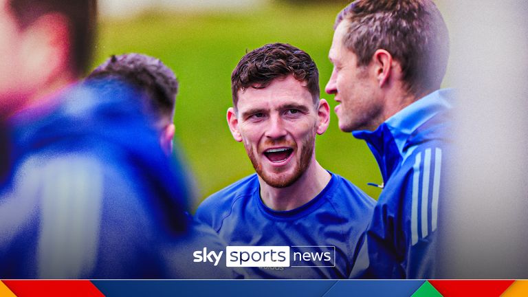 Andy Robertson trains with Scotland as they prepare for the Euros opener